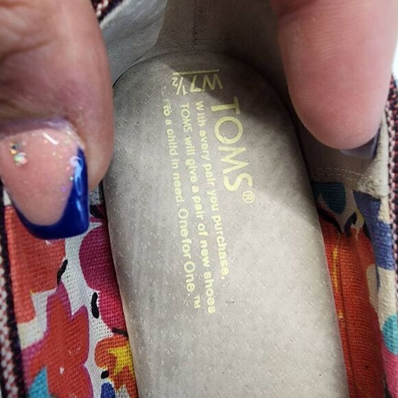 Toms Lina Red Aztec Westrern Espadrille Peep Toe Wedges Boho Casual Womens Size - Picture 8 of 9